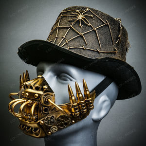 Gold Halloween Spider Web Top Hat w/ Gold Robot Mask Halloween Party Costume